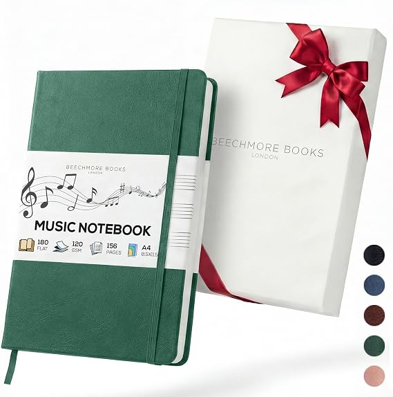 BEECHMORE BOOKS A4 Music Manuscript Paper Notebook A4 120 GSM with Gift Box