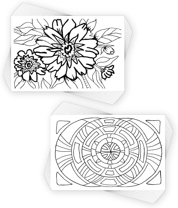 COLORpockit 4x6 Postcard Coloring Book Card Decks with Round & Round and Floral Fun. Refills for COLORpockit Complete Portable Coloring kit. Contains Two 12-Card Coloring Decks.