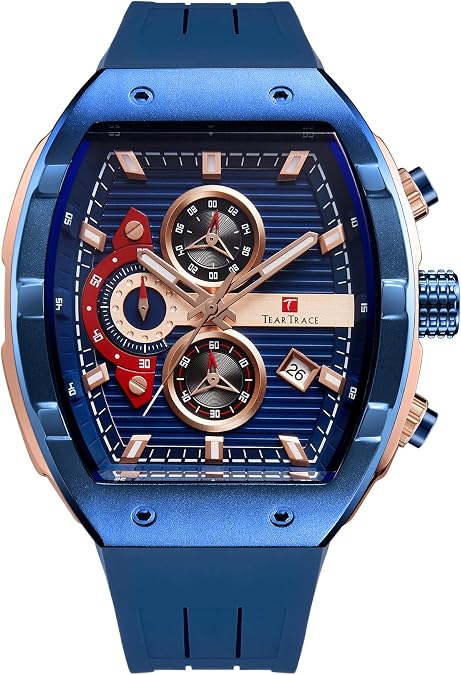 TEARTRACE Watches for Men Original Analog Quartz Waterproof Sport Mens Watches Tonneau Chronograph Luminous Fashion Unique Casual Watch with Silicone Strap