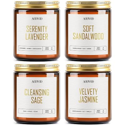 AOOVOO Candle Set - 4PC Scented Candles, 28 oz Soy Candles, Soy Candle for Home Scented, LavenderSandalwoodJasmineSage