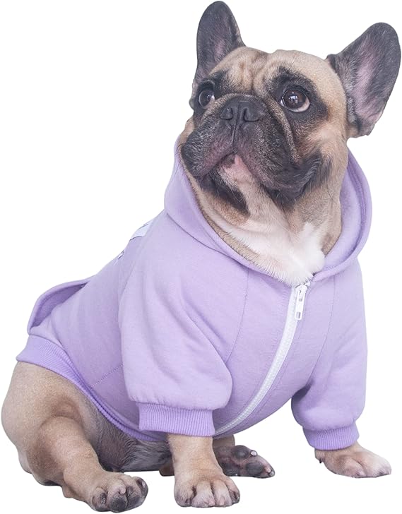 iChoue French Bulldog Frenchie Clothes Hoodies for Dogs Pug English Boston Terrier Bully Pitbull Corgi Sweatshirt Sweater Clothing - Light Purple/XLarge
