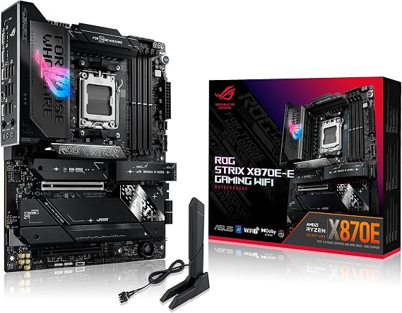 ASUS ROG Strix X870E-E Gaming WiFi - AMD Ryzen AM5 X870E ATX Gaming Motherboards (DDR5, 18+2+2 DrMOS, 5 x M.2, PCIe 5.0, WiFi 7, USB4 Type-C C, USB 20Gbps Type-C up to 30W, HDMI, Aura Sync RGB)