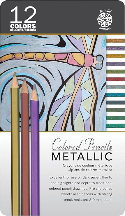Pentalic Metallic Colored Pencil Tin Set, 12pc