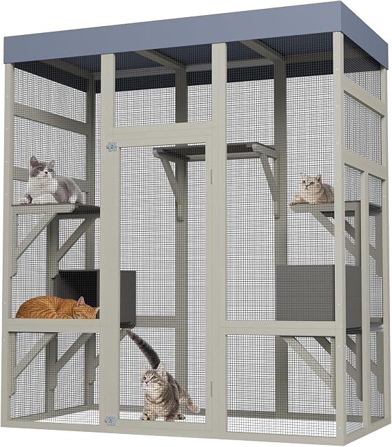 GarveeLife 70'' Large Catio Outdoor Cat Enclosure with Perches and Condos
