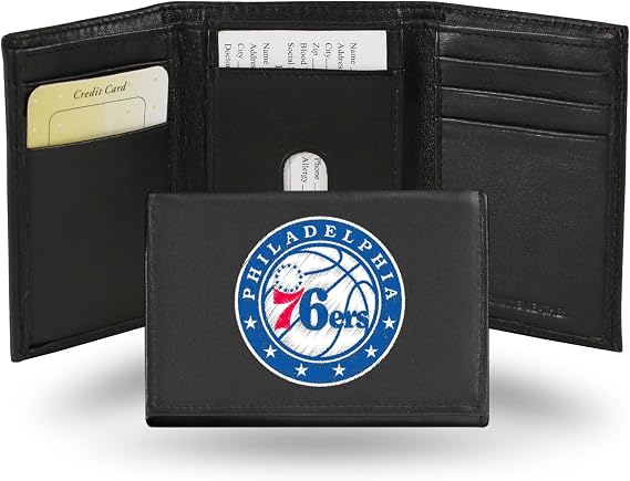 Rico Industries NBA Embroidered Genuine Leather Tri-fold Wallet 3.25" x 4.25" - Slim