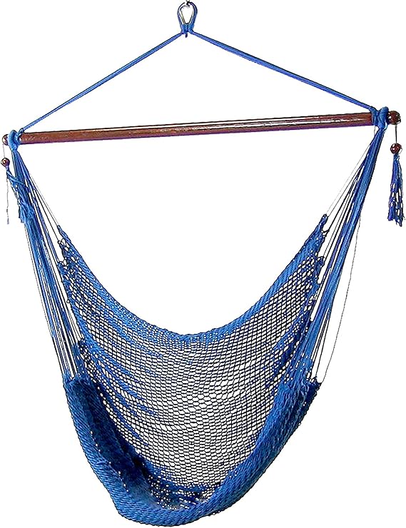 Sunnydaze Hanging Hammock Chair Swing for Patio, Caribbean, Blue | 300 lb Capacity, Wooden Spreader Bar, Woven Polyester, Hang From a Tree, Hammock Chair Stand, or Ceiling, Hammock Swing Chair