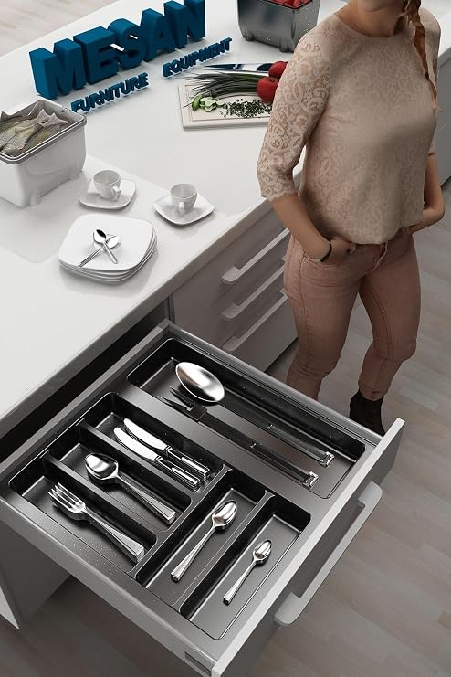 tify Mutfak Çekmece Içi Düzenleyici, Kaşıklık 44Cm X 48Cm Yanlar Ve Boydan 4Cm Kesilebilir, Antrasit