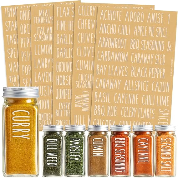 Talented Kitchen Spice Rack Labels White - 145 Clear Vinyl Decals, 1 in H - Pantry Stickers & Herb & Spice Organization Set for Kitchen Storage