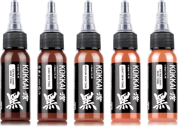 Flesh Skin Tone Tattoo Ink Set, Premium Quality, Precision Medium Viscosity, Quick Healing, Acrylic-Free, Water-Based, Ready-to-Use Ink for Precision Tattooing (Set of 5, 0.5 oz)