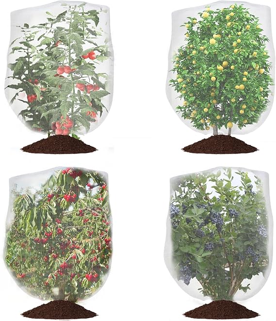 Bird Netting for Garden Protection, CANAGROW 4 Pack Garden Plant Mesh Covers Bags with Drawstring, Insect Bird Barrier Bug Netting for Fruit Blueberry Bushes Vegetable Flower (3.3x4.9FT)