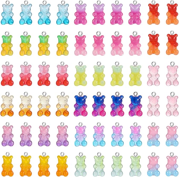 60pcs Gradient 3D Gummy DIY Bear Resin Charms for Jewelry Making, 15 Colors