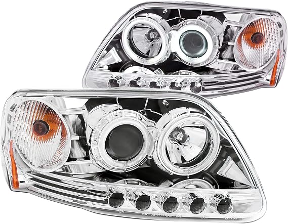Anzo USA 111054 Ford F-150 1 Pc. Projector Chrome Clear With Halo Headlight Assembly - (Sold in Pairs)