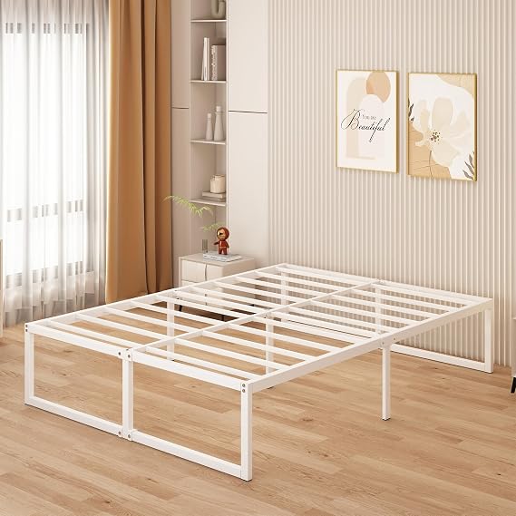 Yicensen King Size Bed Frame 150x200 cm, Easy Assembly, Noise Free, White