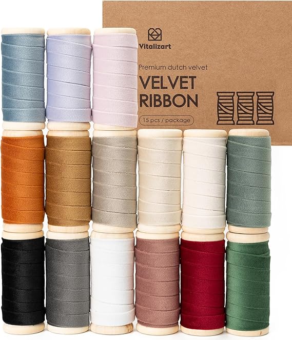 Vitalizart Velvet Ribbon 3/8" x 75Yd Thin Christmas Ribbon Bulk Pack