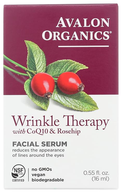 Avalon Organics Facial Serum, Wrinkle Therapy with CoQ10 & Rosehip, 0.55 Oz