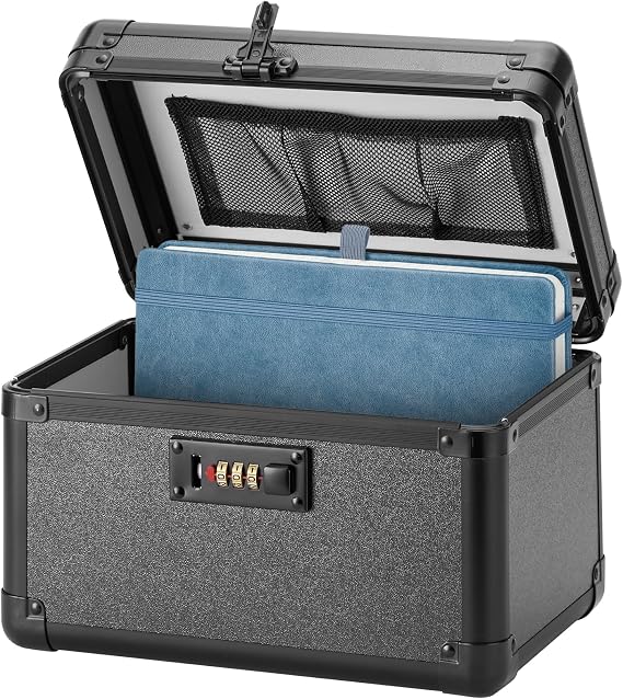 LOCKCURX Lock Box - Security Combination Lock Box, Locking Storage Case for Personal Items and Medicine, Childproof Lockable Lockbox for Home/Office/School, 10.2x6.8x6.9 Inch, Black