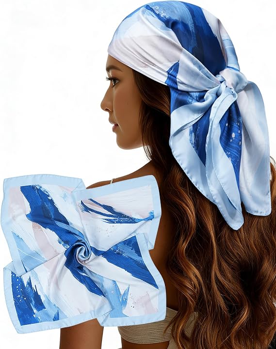 Lourny Head Satin Scarf for Women - 27 Inch Square Hair Scarves, Bandana