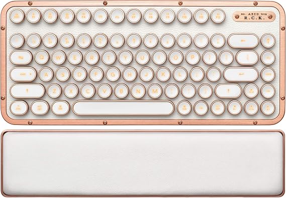 Azio Retro Compact Keyboard (Posh) - Bluetooth Wireless/USB Wired Vintage Backlit White Leather Mechanical Keyboard with Arm Rest for Mac and PC (MK-RCK-L-02-US)