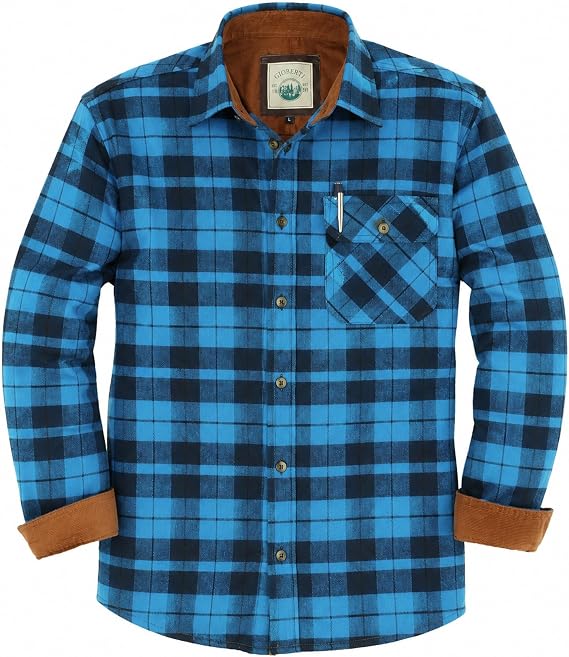 Gioberti Men's Brushed Flannel 100% Cotton Plaid Checkered Shirt with Corduroy Contrast