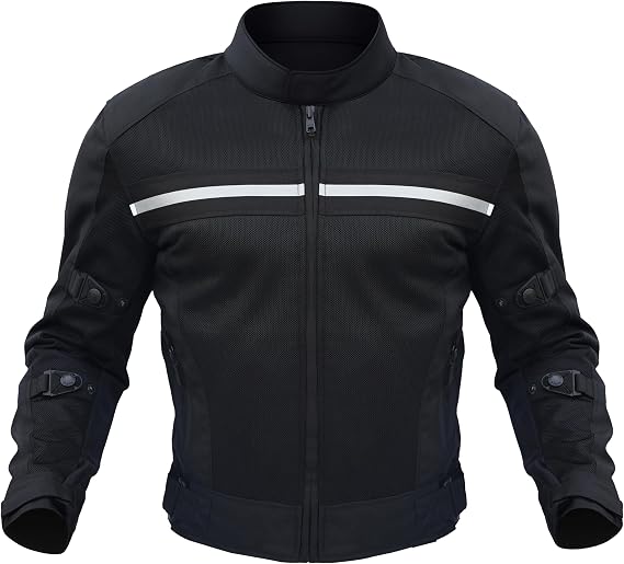 WICKED STOCK Motorcycle Jacket Men - CE Level1 Reflective Summer Biker Jacket with Adjustable Cuffs & Waist Belt - Lightweight & Comfortable Mesh Motorcycle Jacket with Armor