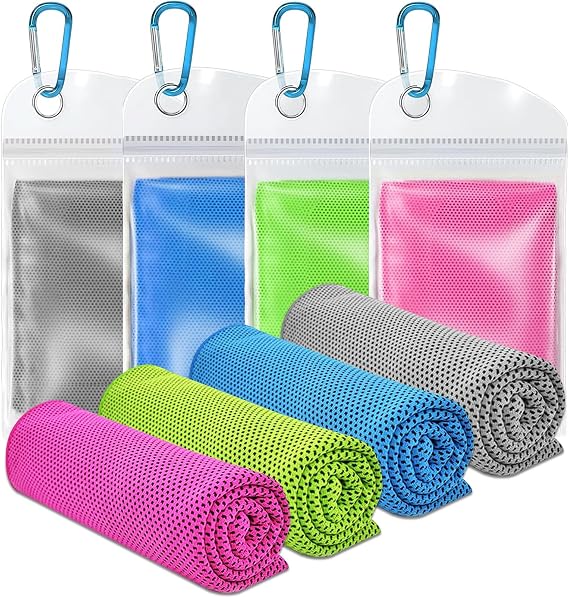 VAKKI Cooling Towel 4 Pack A (40"x12"), Ice Cold Sports Sweat Towels for Coolings Scarf Neck,Forehead, Wristband, Bandana, Stay Cool from Over Heating During Sport and Exercise