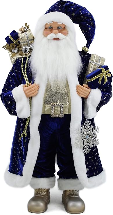 Windy Hill 36" Large Size Blue Gold Silver Snowflake Santa 369100