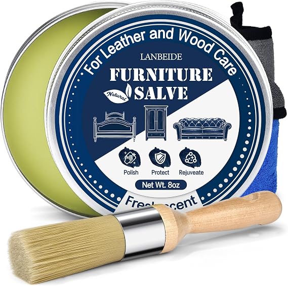 LANBEIDE Furniture Salve for Leather & Wood Furniture 8oz with Brush Set