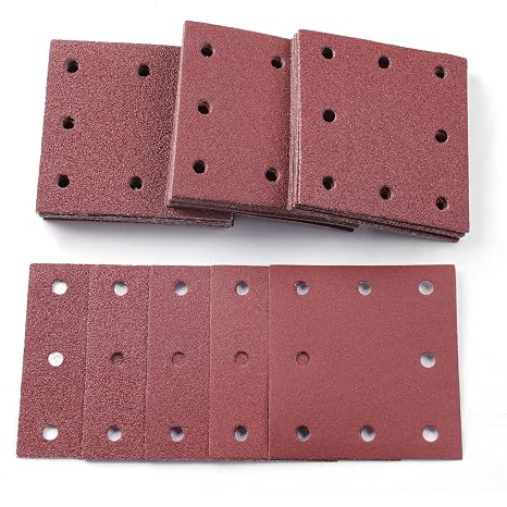 50 Pieces Sandpaper, 110x115mm Sanding Sheets Stick and Peel Sanding Pads 40/60/80/120/240 Grits Set 1/4 Sander Paper for Electric Sander Polishing,