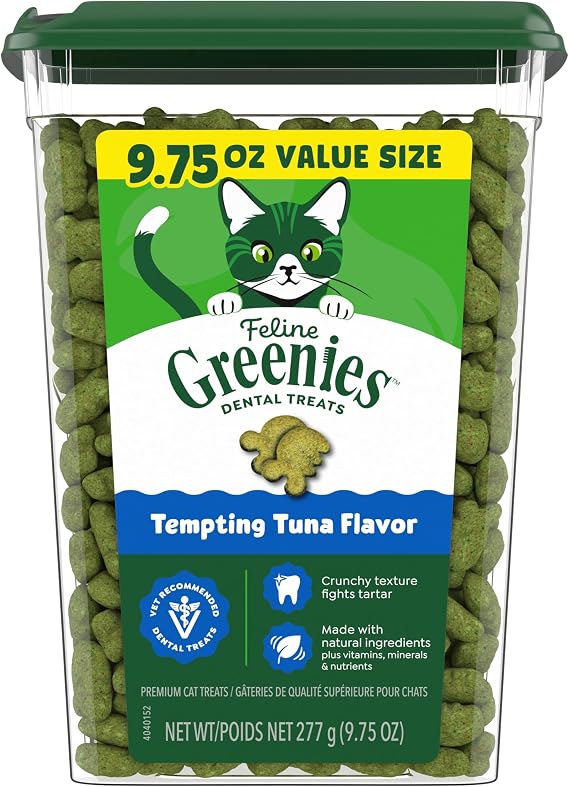 Greenies Feline Natural Dental Cat Treats, Tempting Tuna Flavor, 9.75 oz | #1 vet-recommended, cleans teeth and freshens breath, cleans to gumline, crunchy texture, natural ingredients