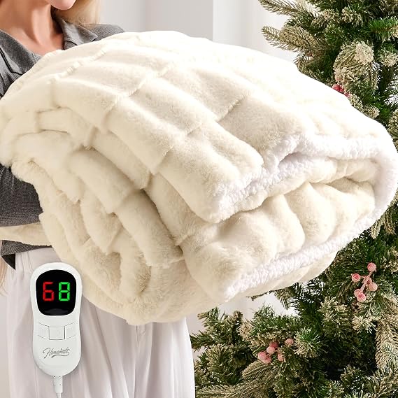 Homemate Heated Electric Throw Blanket 50"x60" Faux Fur Heating Blankets | Fast Heating with 10 Heating Levels 8 Hours Auto Off Over-Heated Protection Cozy Soft Flannel Winter Gifts for Women ETL