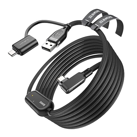 AMVR 16FT VR Charging Link Cable, USB 3.0 Nylon Braided with A to C Adapter