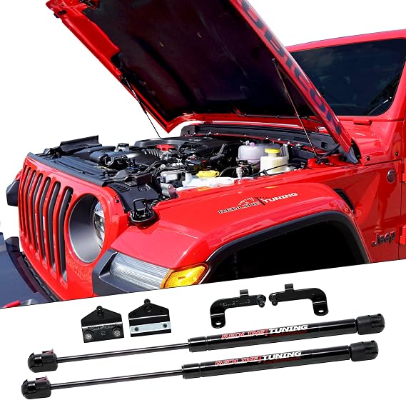 Redline Tuning 21-20003-02 Hood Quicklift Fits Jeep Wrangler & Gladiator | Aluminum Hoods Only, Compatible with Jeep Wrangler JL 2018& Jeep Gladiator JT 2020+, All Black Components, Bolt-in