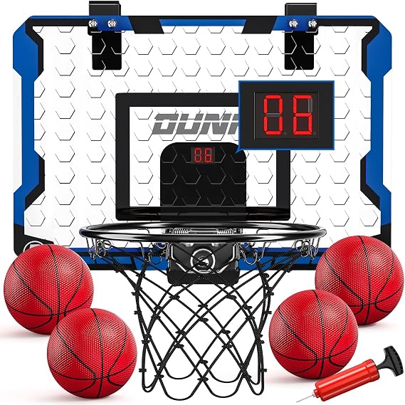 TEMI Basketball Basket Indoor Mini Basketball Basket with 4 Balls Over the Door Basketball Board for Kids and Adults Basketball Toys for Boys Girls