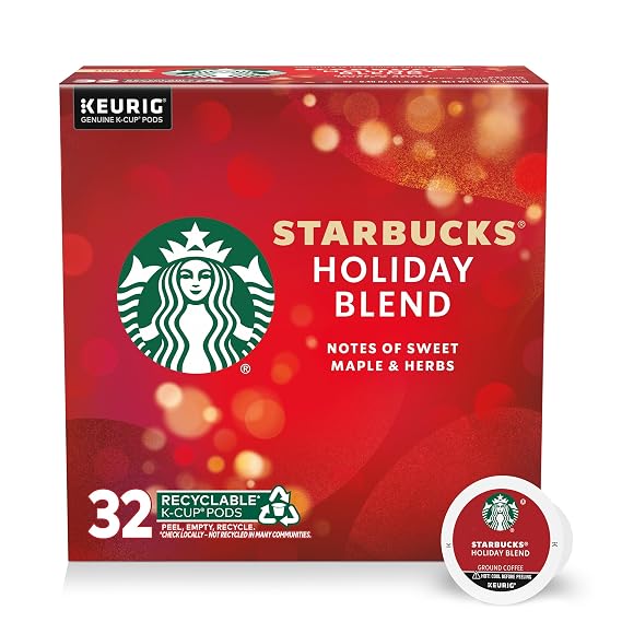 Starbucks K-Cup Coffee Pods, Medium Roast Coffee for Keurig Brewers, Holiday Blend, 100% Arabica, Limited Holiday Edition, 1 Box (32 Pods)