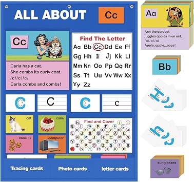 Alphabet Learning Pocket Chart, Alphabet Wall Chart for Toddlers 1-3, Handwriting Practice Letter Tracing Circle Time Learning Center for Classroom, Preschool Classroom Must Haves XL35x 27"