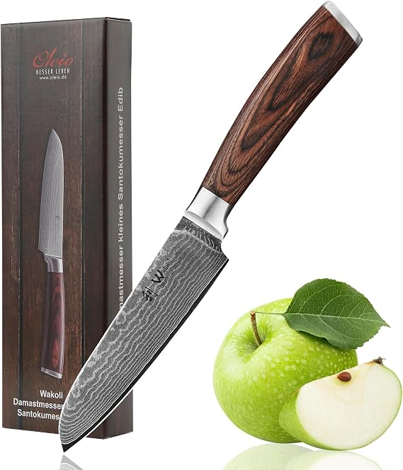 Wakoli EDIB Small Santoku Knife, 4.7-Inch Damascus Santoku Kitchen Knife