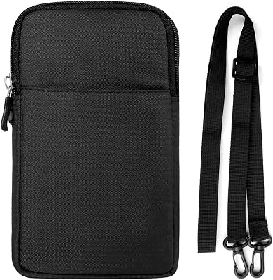 Mens Nylon Cell Phone Holster Belt Clip Pouch Purse Waist Bag Compatible for iPhone 17 Pro Max Galaxy S25 Ultra S25 S25 FE A56 A36 A26 Pixel 10 Pro XL OnePlus 15 Open Poco F8 Ultra Black