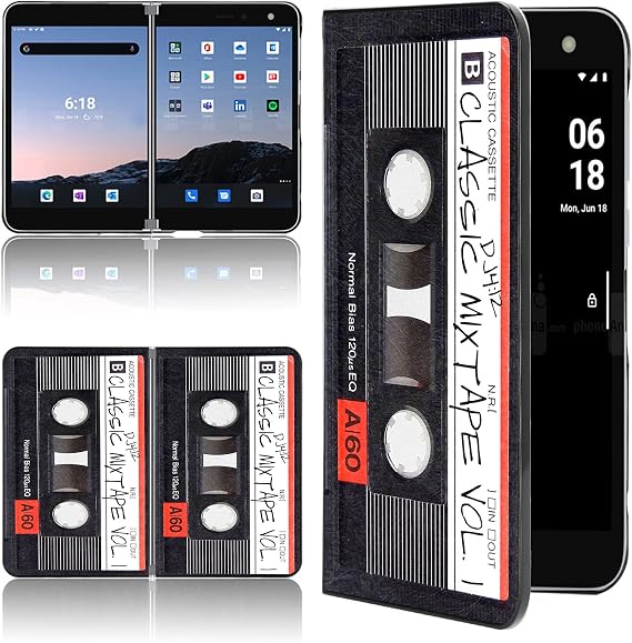 for Microsoft Surface Duo Case 2020, Rossy Ultra Slim Lightweight Hard PC Shookproof Protection Anti-Scratch Phone Case Cover for Microsoft Surface Duo 8.1" 2020, Retro Audio Cassette