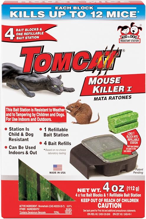 Tomcat Mouse Killer I Tier 1 Refillable Mouse Bait Station, 1 Station with 4 Baits (Box)
