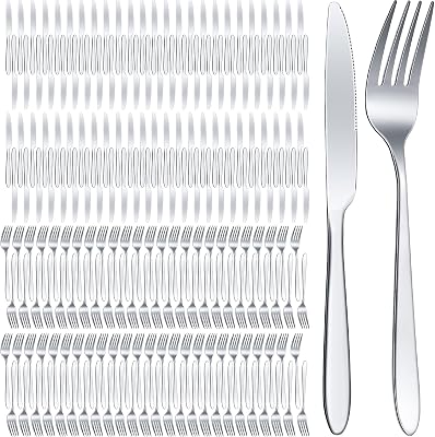Nuenen 200 Pcs Forks and Knives Stainless Steel Silverware Set Include 100 Dinner Forks and 100 Knives Flatware tableware Cutlery Set for Home Restaurant, Mirror Polished, Dishwasher Safe