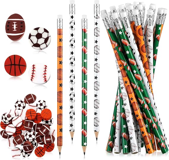 Tinlade 72 Pcs Sports Pencils and Erasers for Boys, Party Favors