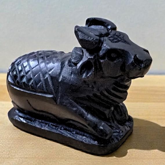 Black Marble Nandi Idol 3 Inch 290g Handcrafted Nandeshwara Sacred Bull Statue for Home Temple Pooja Altar Meditation Decor | Lord Shiva Nandi Spiritual Showpiece