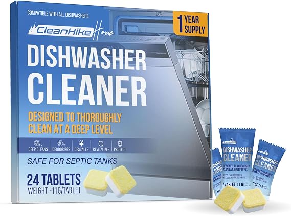 CleanHike Dishwasher Cleaner & Deodorizer Tablets, Citric Acid, 24 Pk