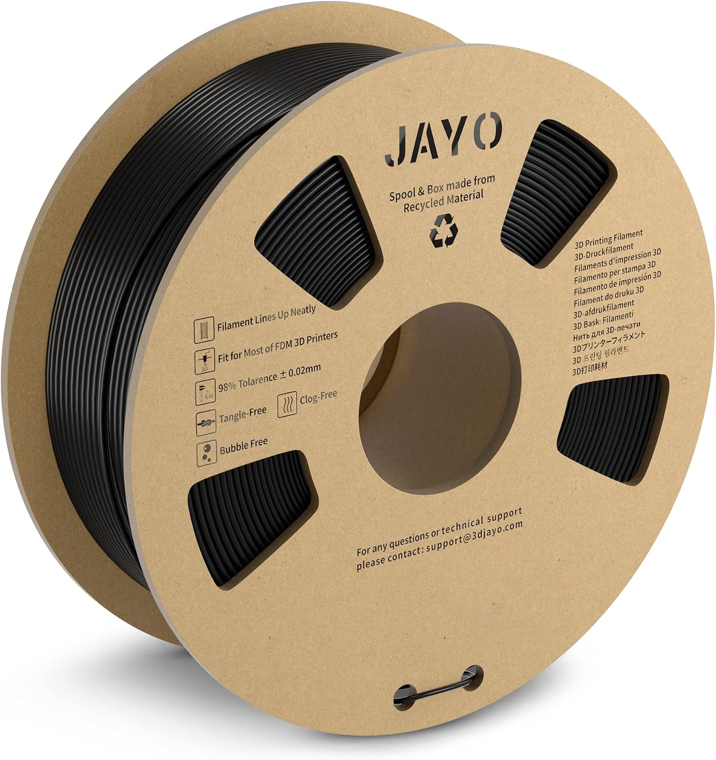 JAYO PLA 3D Printer Filament, PLA Plus Filament 1.75mm, 1.1KG Spool, PLA Black, Enhanced Toughness Filament, Dimensional Accuracy - 0.02 mm