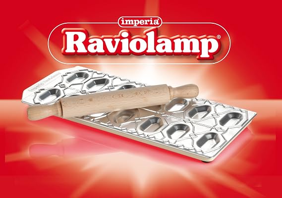 GSD Ravioli Mould "Ravioli Pesciolini" With Rolling Pin, Silver/Brown
