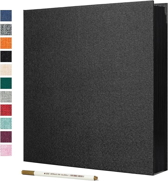 Spbapr Large Photo Album Self Adhesive Linen Cover Magnetic Scrapbook Album DIY Scrap Book 40 Black Sticky Pages for 4x6 5x7 8x10 10x12 Pictures with A Metal Pen