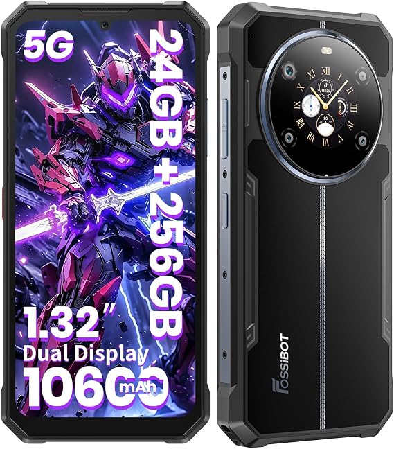 FOSSIBOT F109 5G Rugged Smartphone Unlocked, 24GB+256GB Storage, MTK Dimensity 6300 Chipset Rugged Cell Phone, Android 14,10600mAH Battery, 6.745" FHD Screen, 50MP+16MP+5MP Camera/IP68/IP69K (Blue)