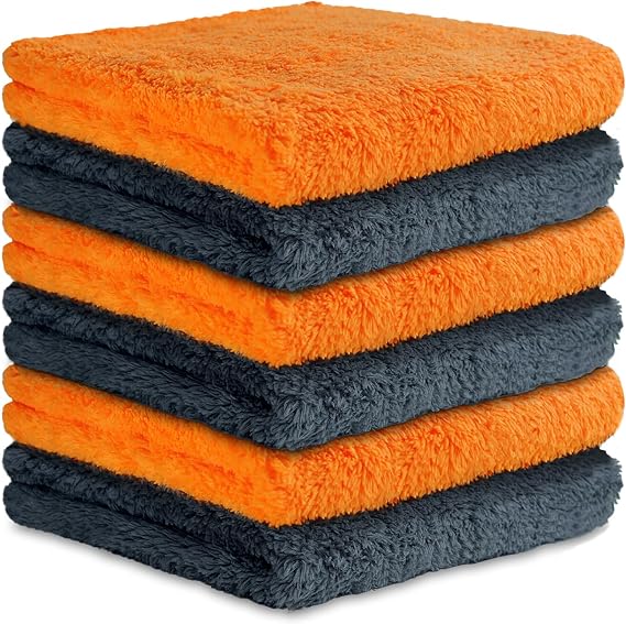 Microfibre Edgeless Car Towels Car Drying Cloth 16x16 inch 6Pack Orange+Gray
