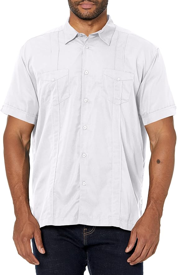 Cubavera Men's Two-Pocket Double Pintuck Short Sleeve Button-Down Shirt