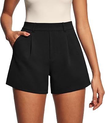 IUGA Dress Shorts for Women High Waisted Dressy Casual Shorts Work Trouser Shorts Pleated Wide Leg Business